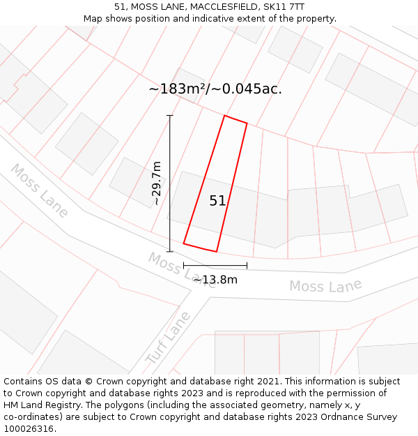 51, MOSS LANE, MACCLESFIELD, SK11 7TT: Plot and title map