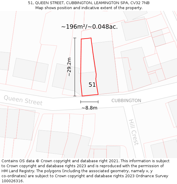 51, QUEEN STREET, CUBBINGTON, LEAMINGTON SPA, CV32 7NB: Plot and title map