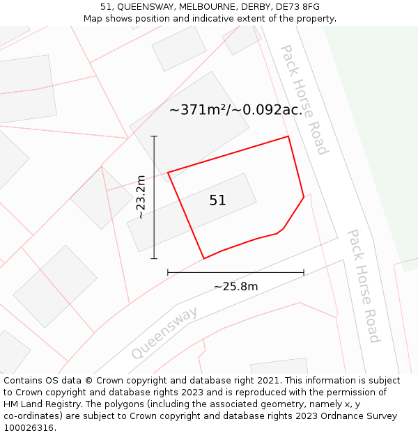 51, QUEENSWAY, MELBOURNE, DERBY, DE73 8FG: Plot and title map