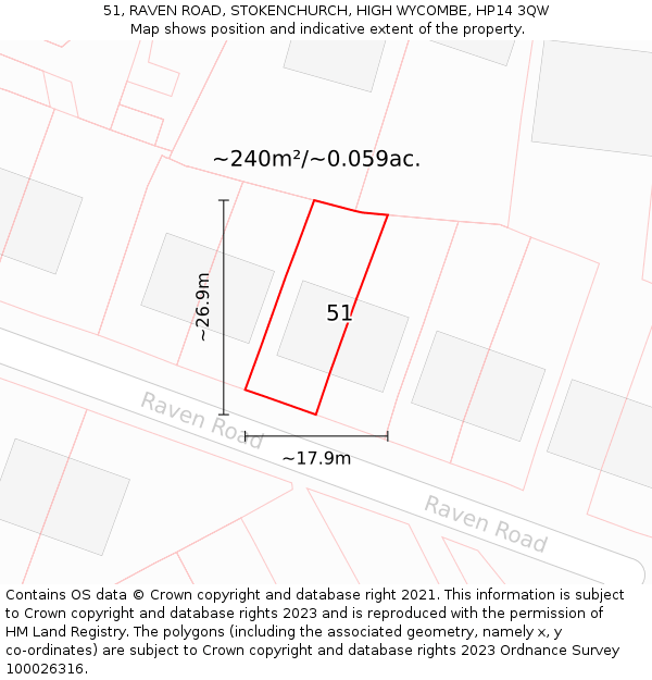 51, RAVEN ROAD, STOKENCHURCH, HIGH WYCOMBE, HP14 3QW: Plot and title map