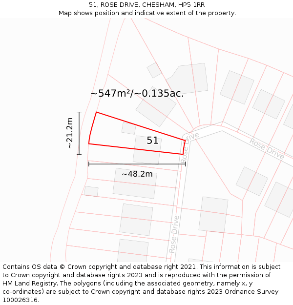 51, ROSE DRIVE, CHESHAM, HP5 1RR: Plot and title map