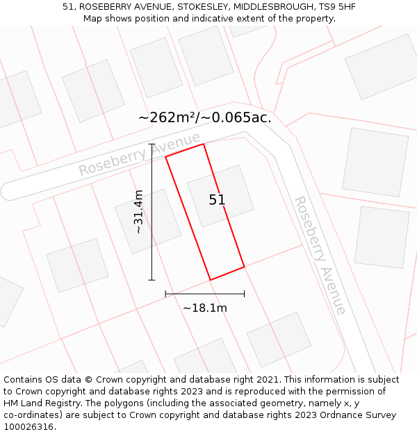 51, ROSEBERRY AVENUE, STOKESLEY, MIDDLESBROUGH, TS9 5HF: Plot and title map