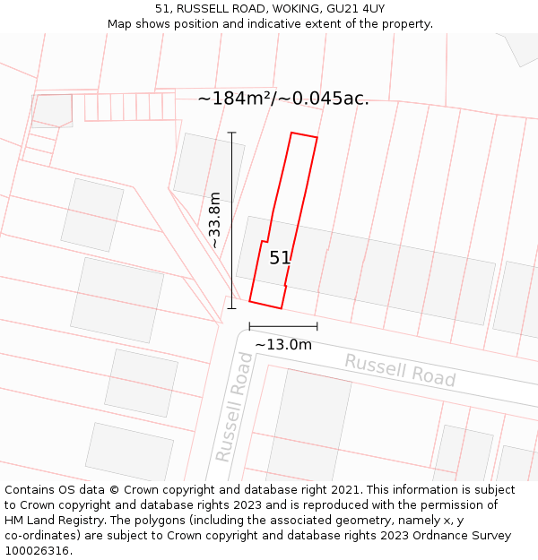 51, RUSSELL ROAD, WOKING, GU21 4UY: Plot and title map