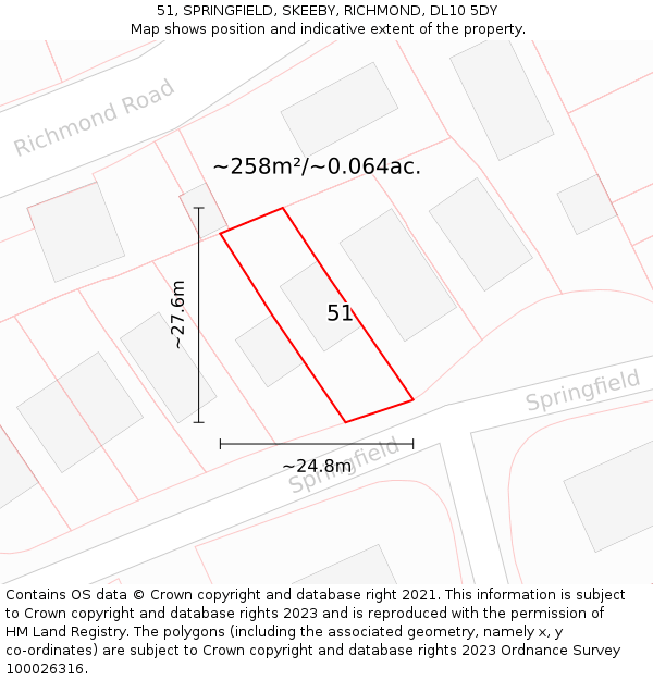 51, SPRINGFIELD, SKEEBY, RICHMOND, DL10 5DY: Plot and title map