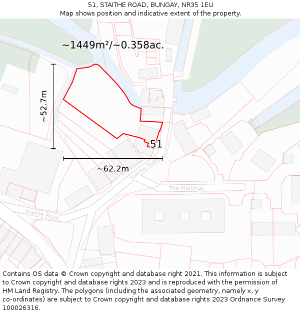 51, STAITHE ROAD, BUNGAY, NR35 1EU: Plot and title map