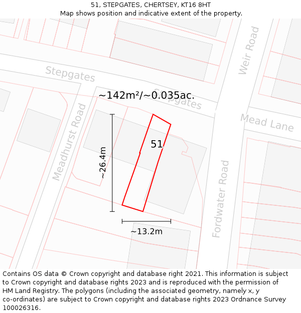 51, STEPGATES, CHERTSEY, KT16 8HT: Plot and title map