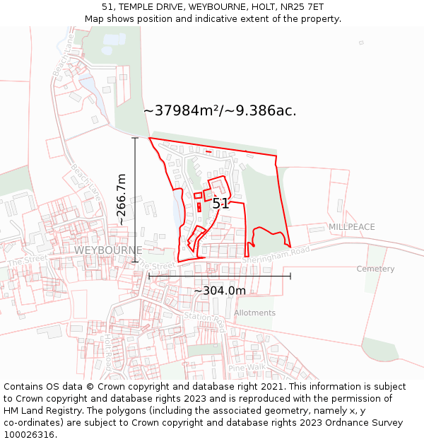 51, TEMPLE DRIVE, WEYBOURNE, HOLT, NR25 7ET: Plot and title map