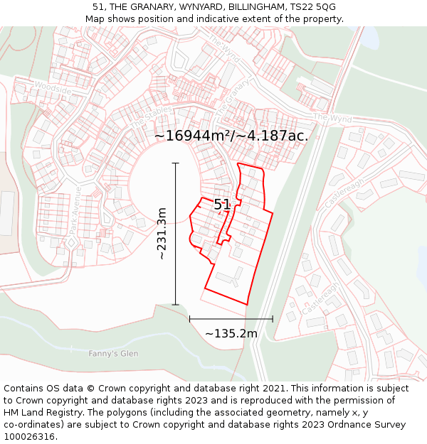 51, THE GRANARY, WYNYARD, BILLINGHAM, TS22 5QG: Plot and title map