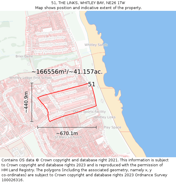 51, THE LINKS, WHITLEY BAY, NE26 1TW: Plot and title map