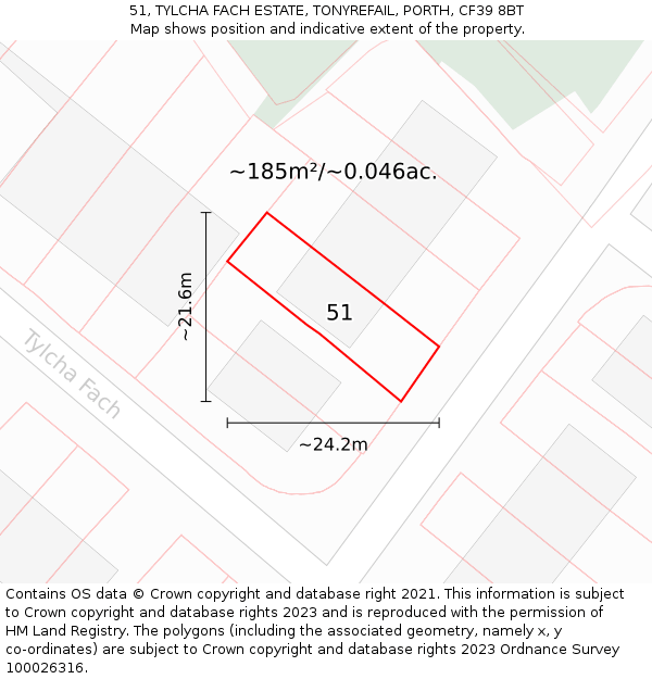 51, TYLCHA FACH ESTATE, TONYREFAIL, PORTH, CF39 8BT: Plot and title map