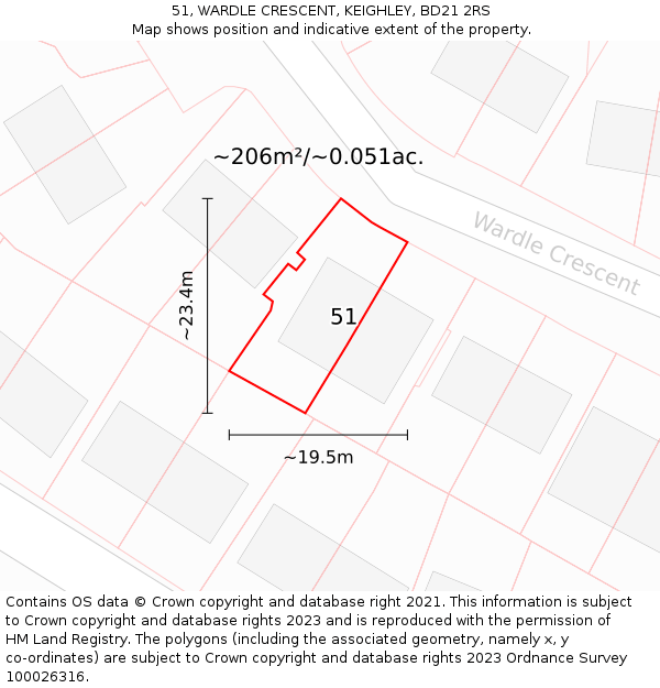 51, WARDLE CRESCENT, KEIGHLEY, BD21 2RS: Plot and title map
