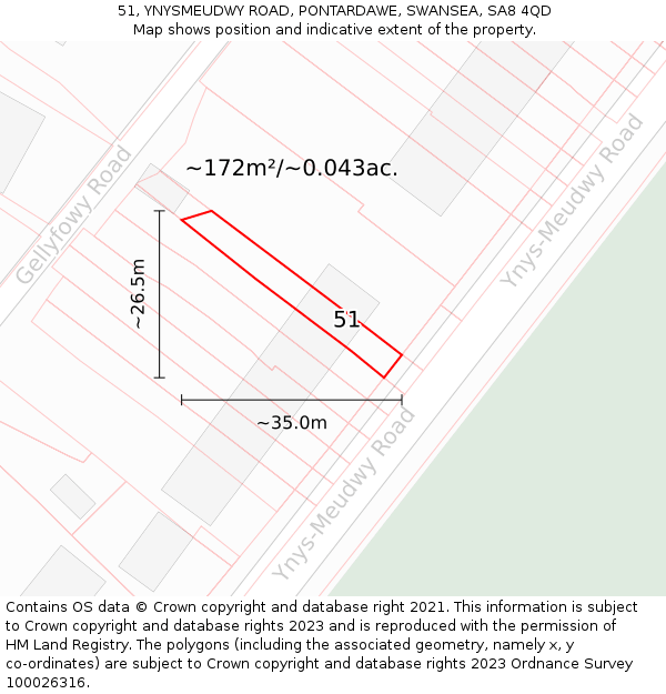 51, YNYSMEUDWY ROAD, PONTARDAWE, SWANSEA, SA8 4QD: Plot and title map