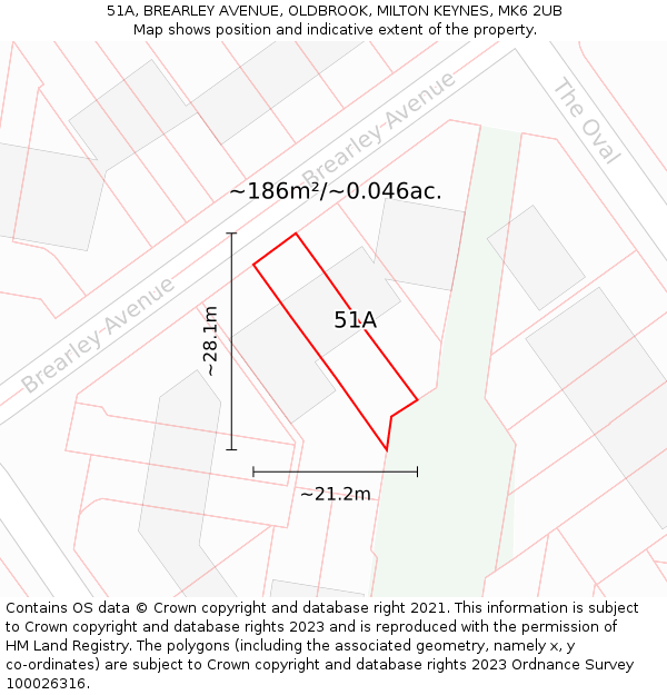 51A, BREARLEY AVENUE, OLDBROOK, MILTON KEYNES, MK6 2UB: Plot and title map