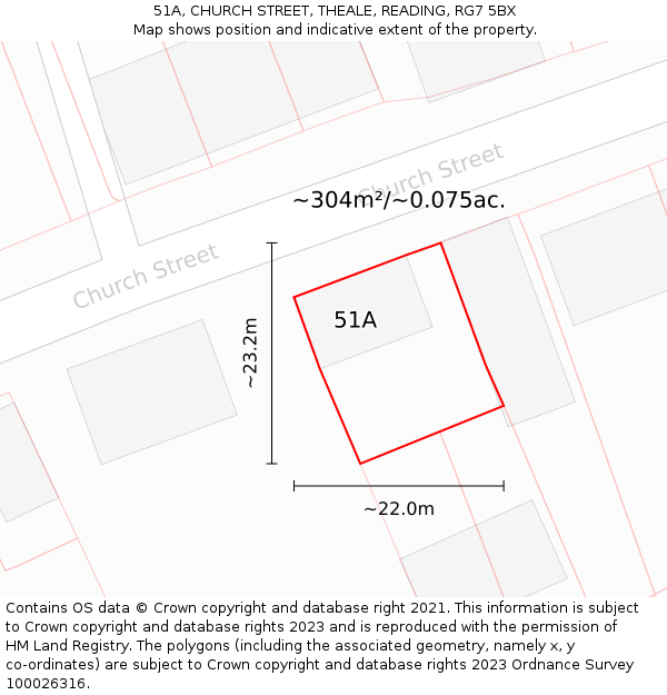 51A, CHURCH STREET, THEALE, READING, RG7 5BX: Plot and title map