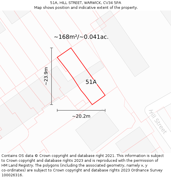 51A, HILL STREET, WARWICK, CV34 5PA: Plot and title map