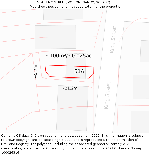 51A, KING STREET, POTTON, SANDY, SG19 2QZ: Plot and title map