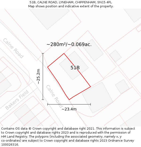 51B, CALNE ROAD, LYNEHAM, CHIPPENHAM, SN15 4PL: Plot and title map