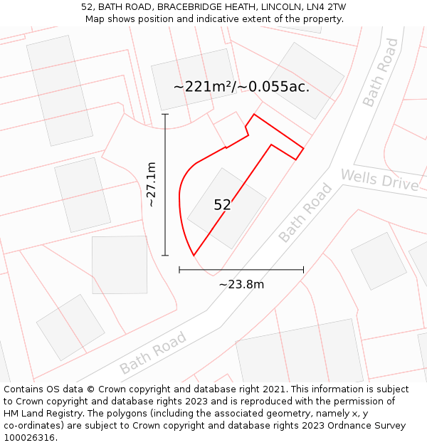 52, BATH ROAD, BRACEBRIDGE HEATH, LINCOLN, LN4 2TW: Plot and title map