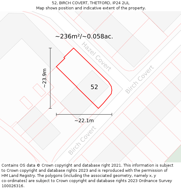 52, BIRCH COVERT, THETFORD, IP24 2UL: Plot and title map