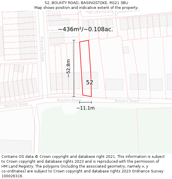 52, BOUNTY ROAD, BASINGSTOKE, RG21 3BU: Plot and title map