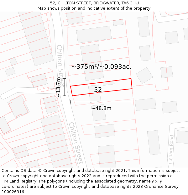 52, CHILTON STREET, BRIDGWATER, TA6 3HU: Plot and title map