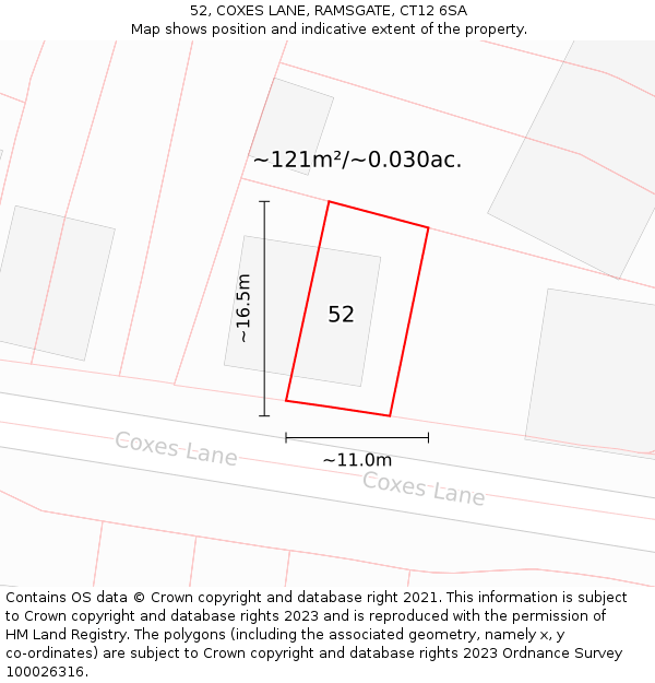 52, COXES LANE, RAMSGATE, CT12 6SA: Plot and title map