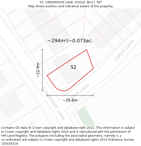 52, CREEKMOOR LANE, POOLE, BH17 7BT: Plot and title map