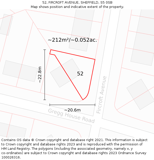 52, FIRCROFT AVENUE, SHEFFIELD, S5 0SB: Plot and title map