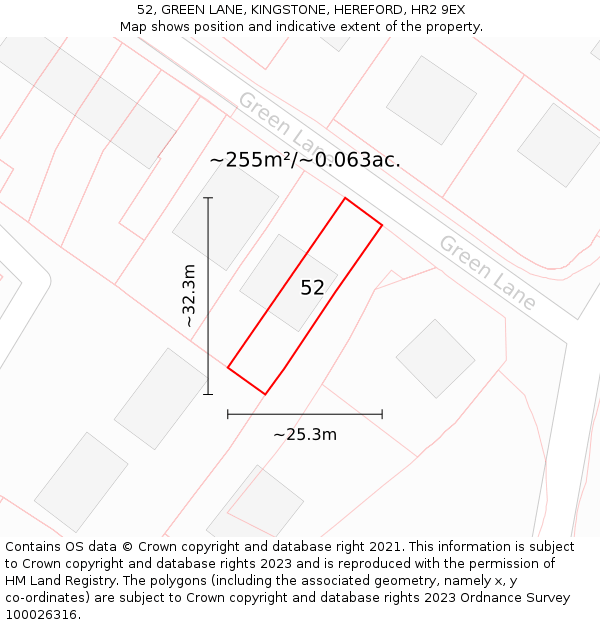 52, GREEN LANE, KINGSTONE, HEREFORD, HR2 9EX: Plot and title map