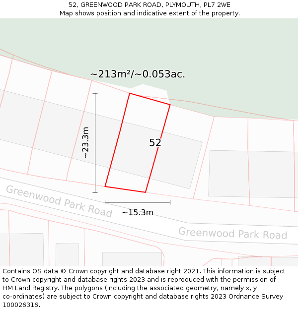 52, GREENWOOD PARK ROAD, PLYMOUTH, PL7 2WE: Plot and title map