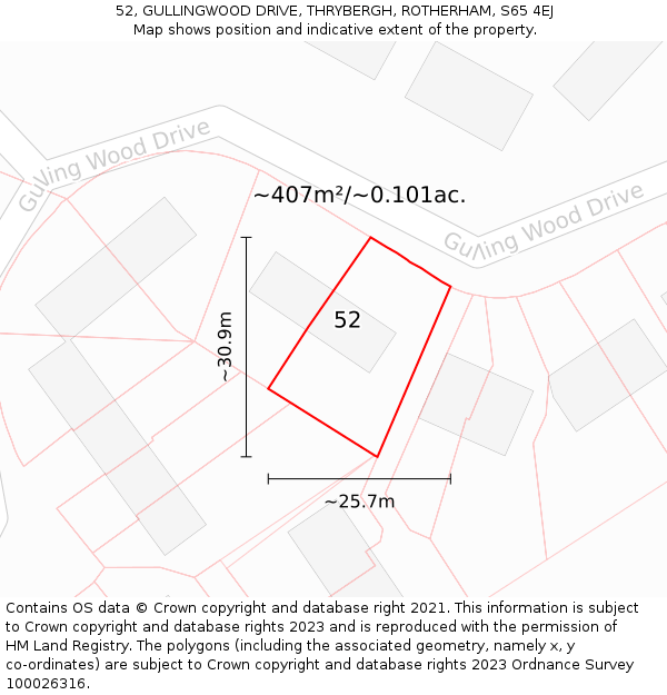 52, GULLINGWOOD DRIVE, THRYBERGH, ROTHERHAM, S65 4EJ: Plot and title map