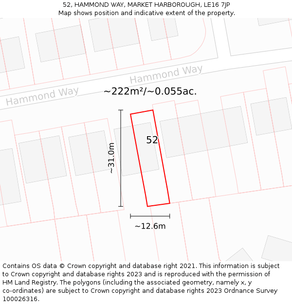 52, HAMMOND WAY, MARKET HARBOROUGH, LE16 7JP: Plot and title map