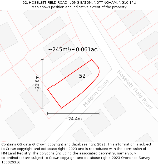 52, HOSELETT FIELD ROAD, LONG EATON, NOTTINGHAM, NG10 1PU: Plot and title map