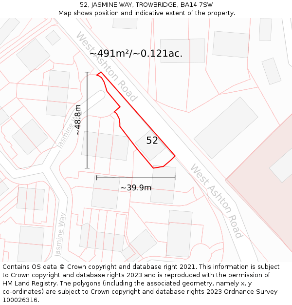 52, JASMINE WAY, TROWBRIDGE, BA14 7SW: Plot and title map