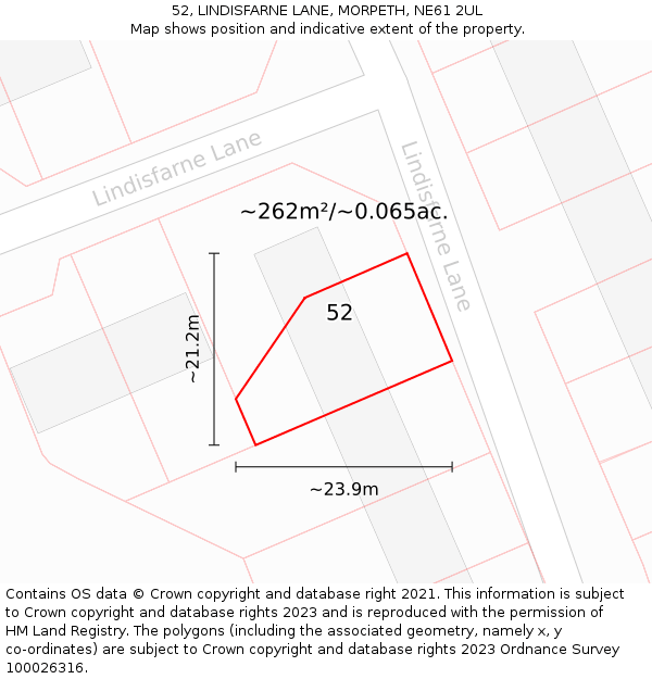 52, LINDISFARNE LANE, MORPETH, NE61 2UL: Plot and title map