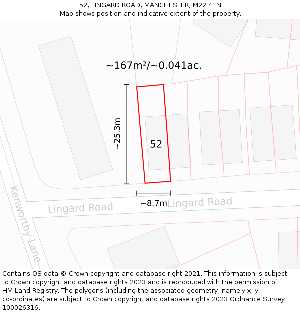 52, LINGARD ROAD, MANCHESTER, M22 4EN: Plot and title map