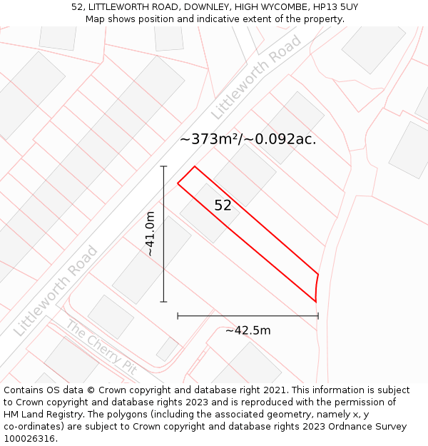 52, LITTLEWORTH ROAD, DOWNLEY, HIGH WYCOMBE, HP13 5UY: Plot and title map