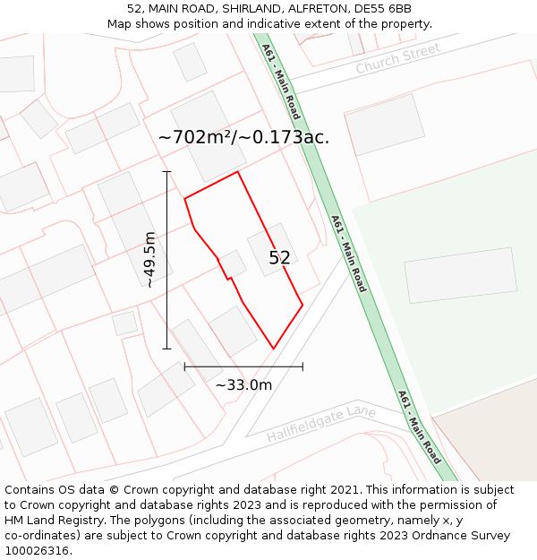 52, MAIN ROAD, SHIRLAND, ALFRETON, DE55 6BB: Plot and title map