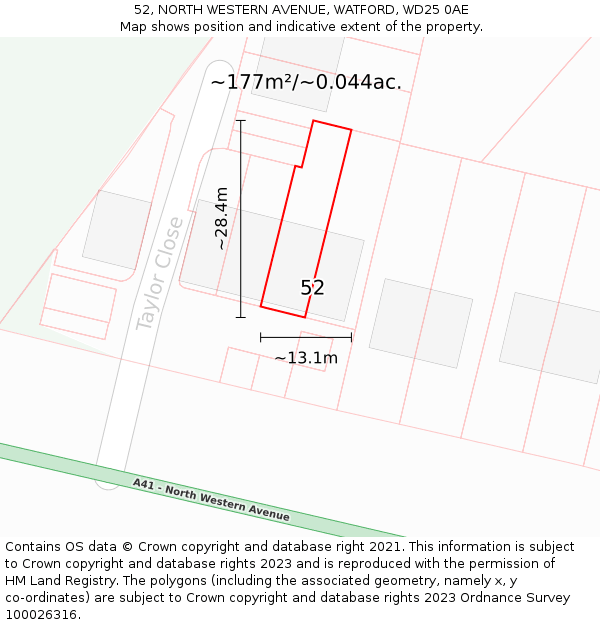 52, NORTH WESTERN AVENUE, WATFORD, WD25 0AE: Plot and title map