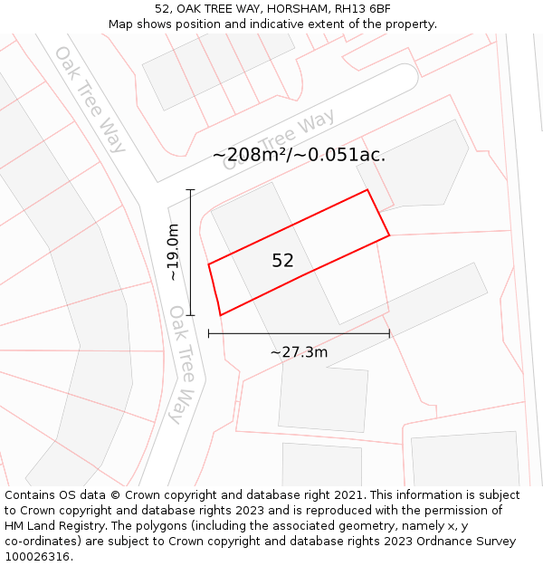 52, OAK TREE WAY, HORSHAM, RH13 6BF: Plot and title map