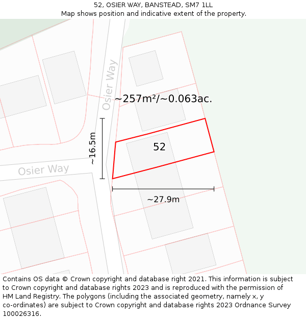 52, OSIER WAY, BANSTEAD, SM7 1LL: Plot and title map