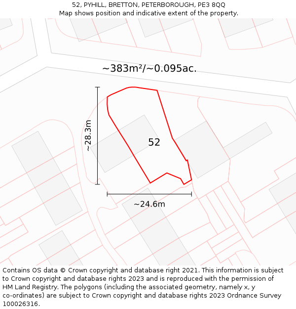 52, PYHILL, BRETTON, PETERBOROUGH, PE3 8QQ: Plot and title map