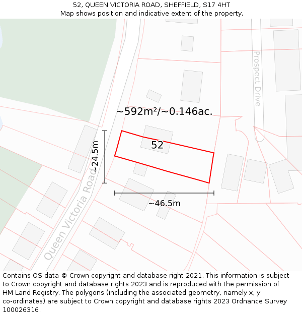 52, QUEEN VICTORIA ROAD, SHEFFIELD, S17 4HT: Plot and title map