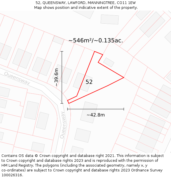 52, QUEENSWAY, LAWFORD, MANNINGTREE, CO11 1EW: Plot and title map