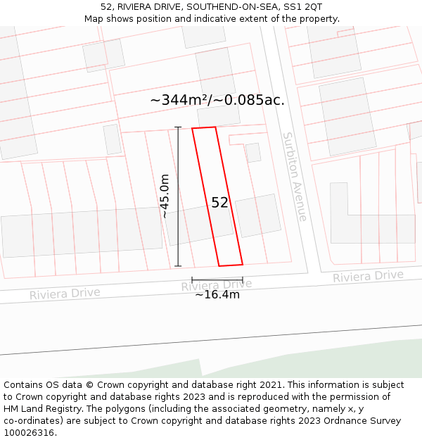 52, RIVIERA DRIVE, SOUTHEND-ON-SEA, SS1 2QT: Plot and title map