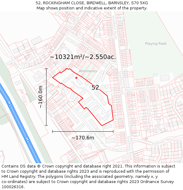 52, ROCKINGHAM CLOSE, BIRDWELL, BARNSLEY, S70 5XG: Plot and title map