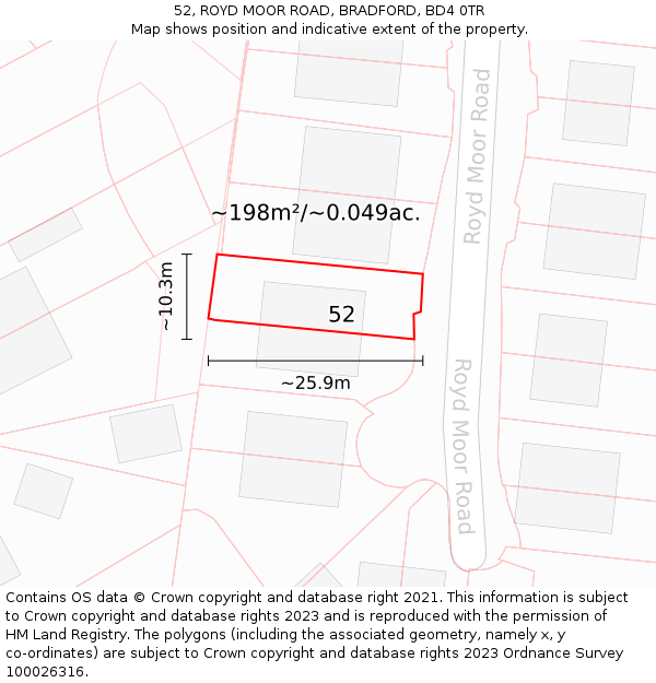 52, ROYD MOOR ROAD, BRADFORD, BD4 0TR: Plot and title map