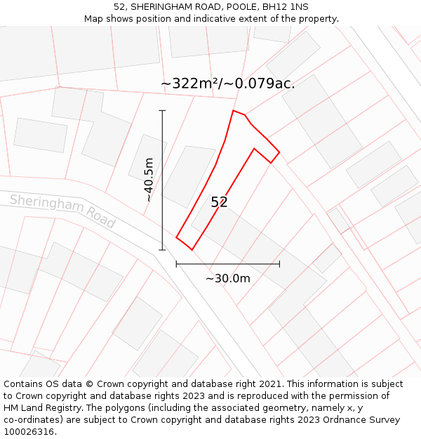 52, SHERINGHAM ROAD, POOLE, BH12 1NS: Plot and title map