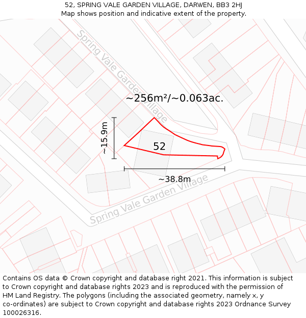 52, SPRING VALE GARDEN VILLAGE, DARWEN, BB3 2HJ: Plot and title map