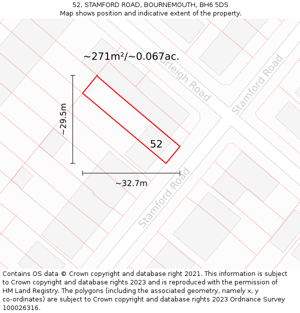 52, STAMFORD ROAD, BOURNEMOUTH, BH6 5DS: Plot and title map